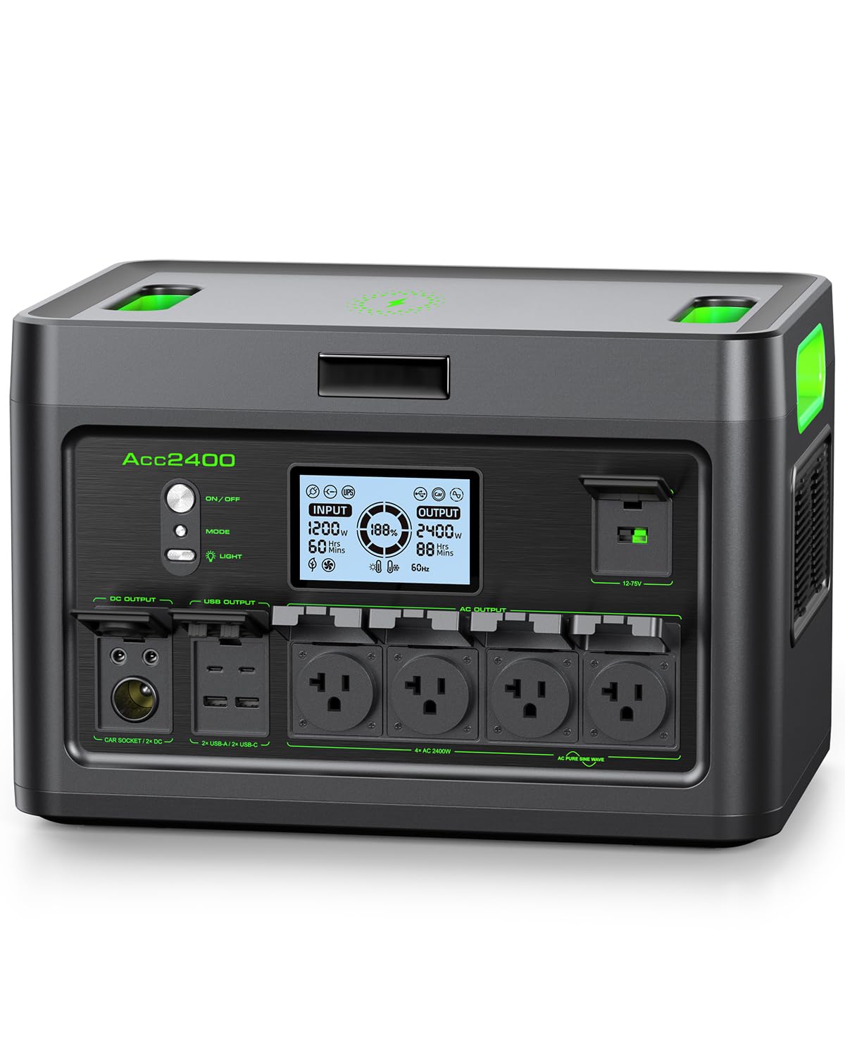 Portable Power Station 2400W Solar Generator, 1843.2Wh UPS Home Battery Backup, LiFePO4 Battery Supply with 12 Outlets(2400W AC Outlets), USB-C PD100W, 2Hrs Quick Charge, RV Camping