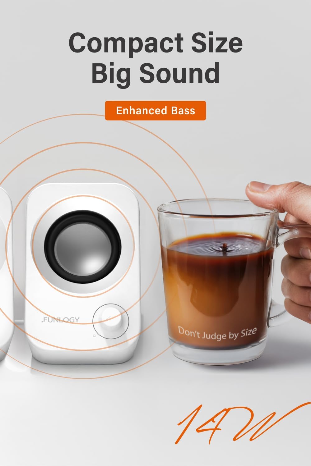 FUNLOGY 14W 30 Speaker - Stereo PC Speakers, USB Powered, Compact Size with Tilt Design, Volume Dial Control