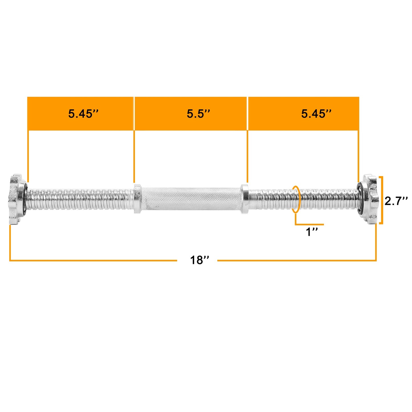 Threaded Dumbbell Chrome Handles 1 Inch Pair, 18" Adjustable Dumbbell Bar Handles, Fits Standard Weight Plates with 1” Diameter, for Gym Workouts, Exercise, Weightlifting, Sold in Pair