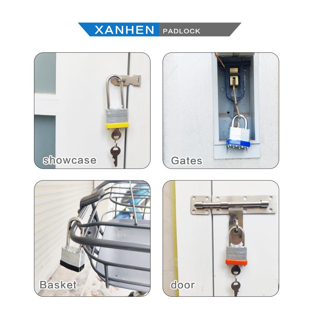 Lock Outdoor Padlocks, Key Lock, Padlocks with Same Key - Laminated Steel Keyed Padlocks with Long Shackle, 6 Pack, for Hasp Latch, Sheds, Fences, Storage Locker, School, Gym