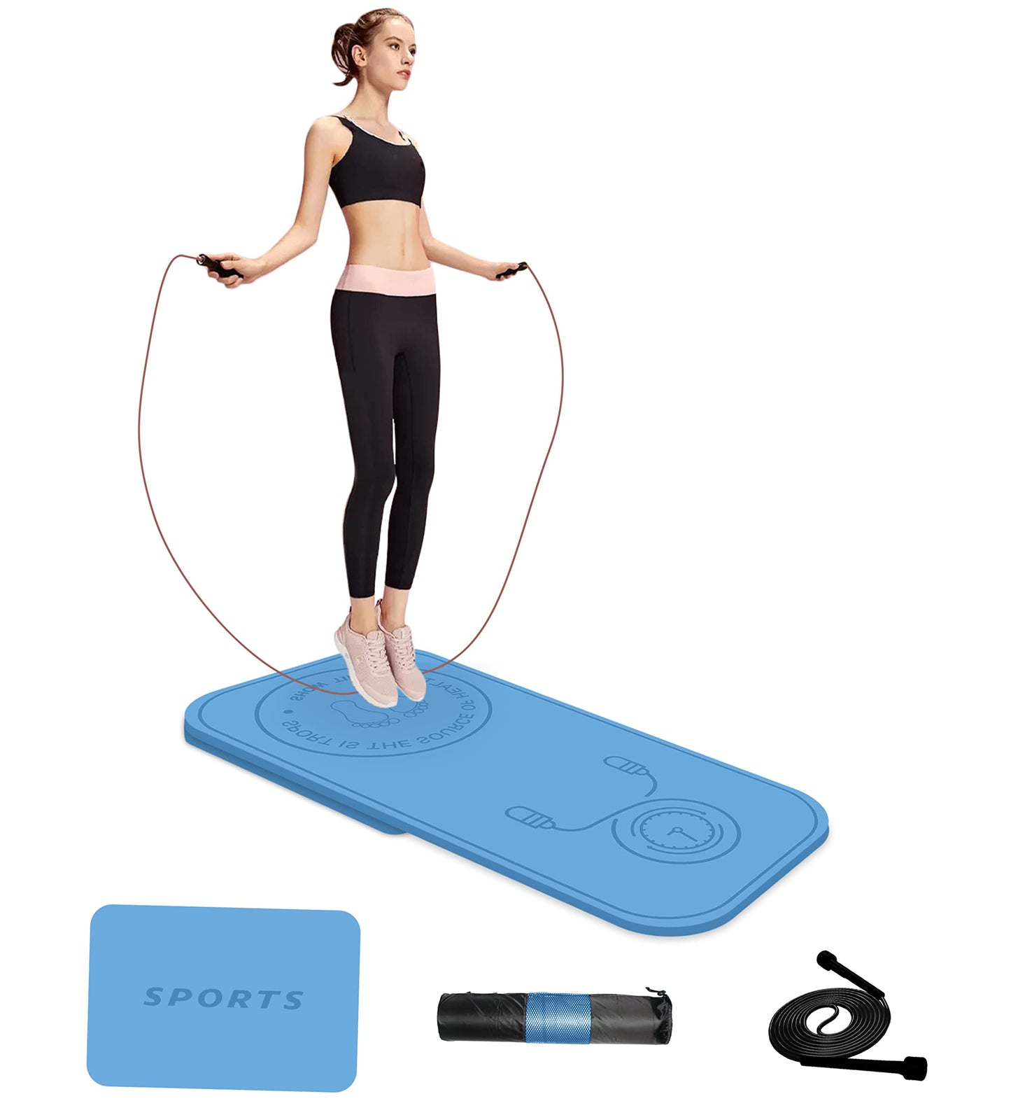LERYG Jump Rope Mat Shockproof Exercise Skipping Mat All-Purpose Extra Thick High Density Anti-Tear Exercise Yoga Mat, Non Slip for Indoor and Outdoor in Light Blue