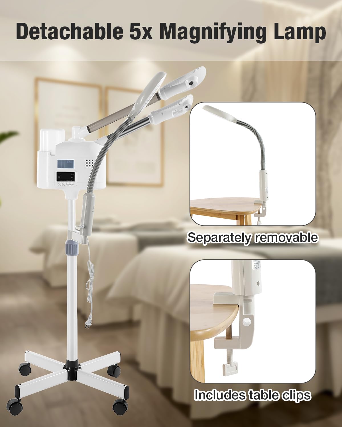 Professional Facial Steamer 3 in 1 Steamer for Face with Hot & Cold Nozzle 5X LED Magnifying Lamp Facial Steamer for Esthetician Beauty Face Equipment Use at Home or Salon
