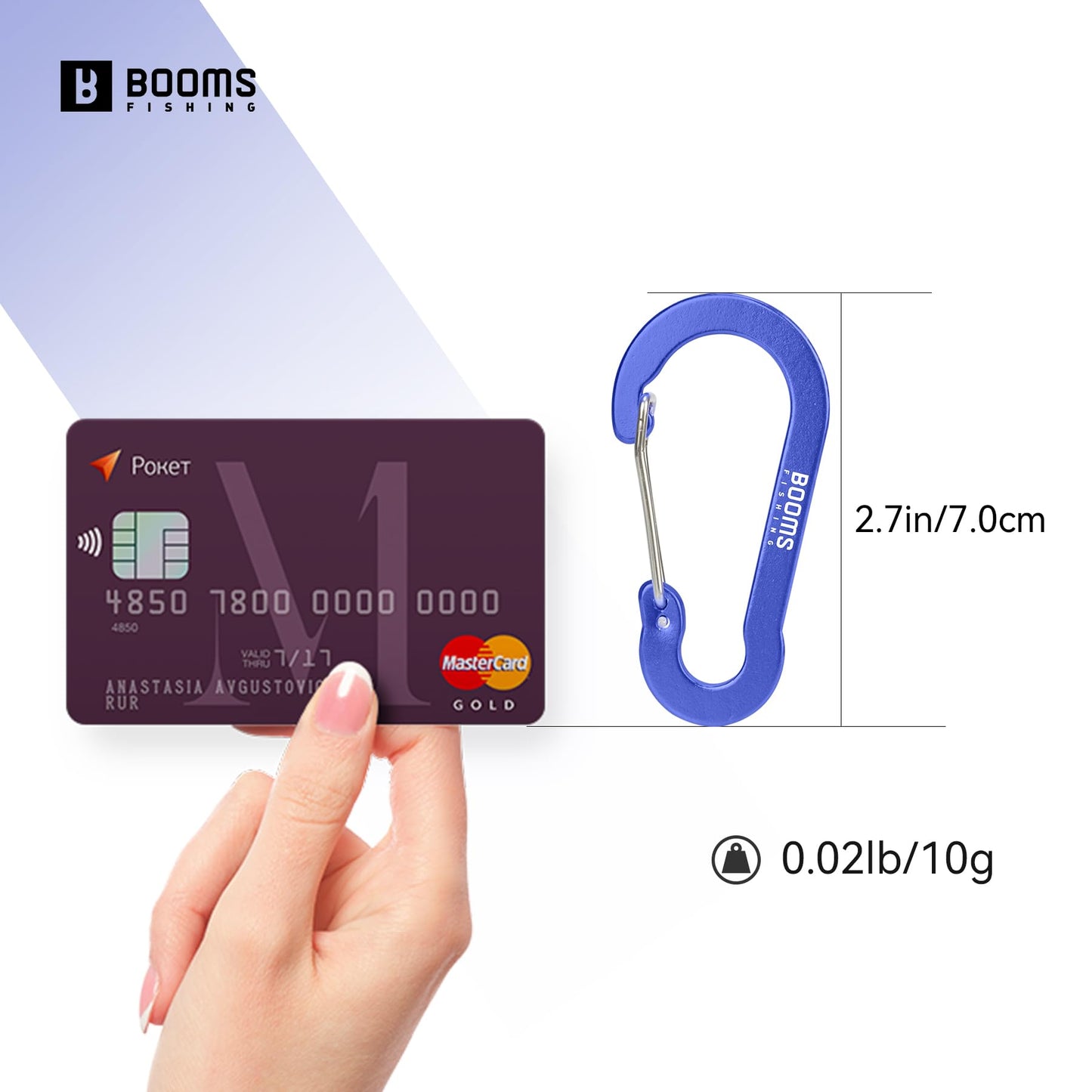 Booms Fishing CC5 Multi-Use Carabiner Clips, 10 Pack 2.7" Small Caribeener Clips, Mini Keychain Caribeaner Clip, Aluminum D Ring Carabiners, Ultramarine