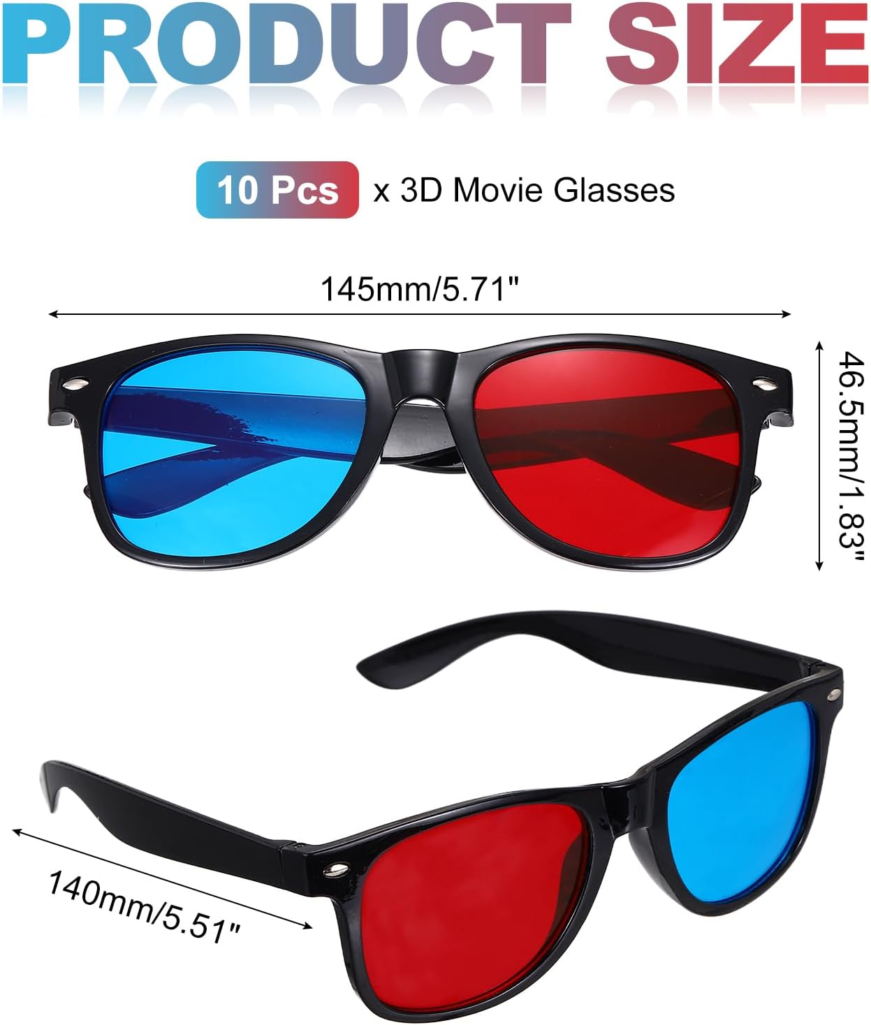 10pcs 3D 3D 5.7 Inch MECCANIXITY Red Blue Viewing Glasses, Plastic Movies Glass for TV Anaglyph Stereoscopic Projection