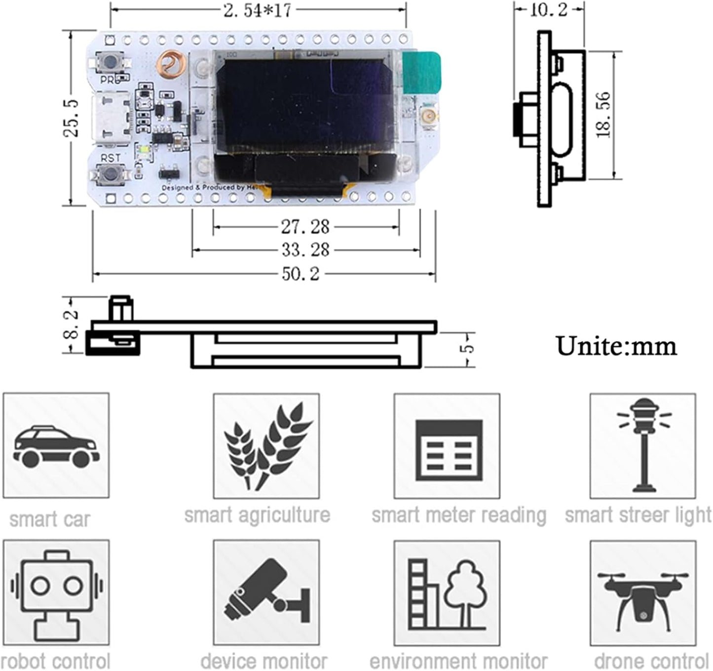 Wishiot ESP32 V3 SX1262 Lora32 0.96inch 915MHz 2Dbi (1 Sets) Lora Development Board Kit WiFi+BLE OLED Display Module +