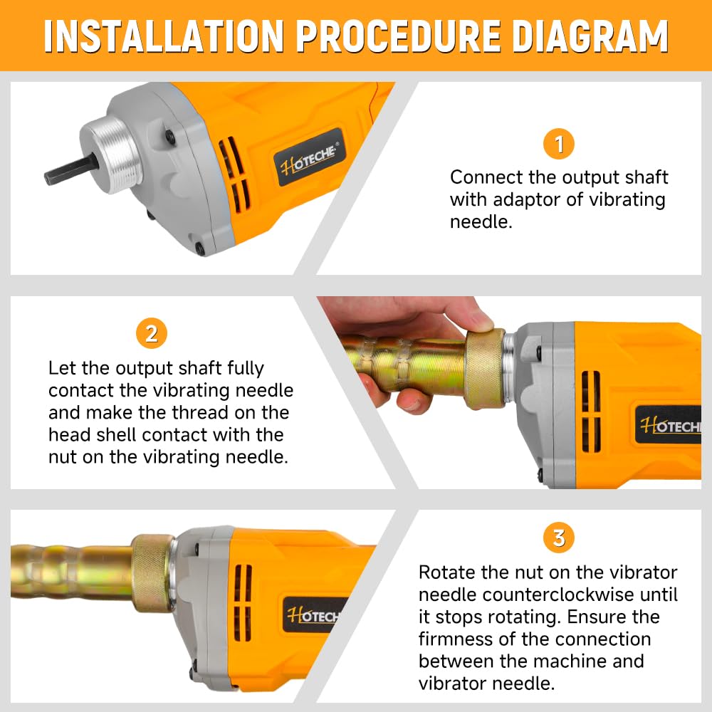 Hoteche 1200W Electric Concrete Vibrator – Handheld Power Concrete Vibration Tool with 2m Cable – for Slabs, Foundations, Driveways(Machine Only, compatible with 35mm Rod)