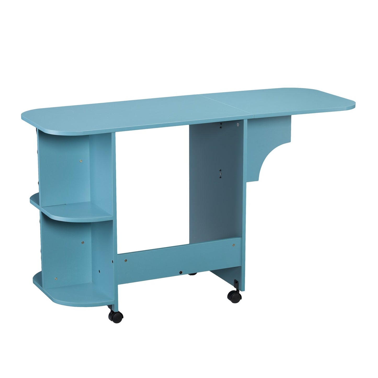 SEI Furniture - Stradville Expandable Rolling Sewing Table Craft Station - Turquoise - Transitional Design, Blue Finish - Ideal for Living Room, Bedroom (HZ8665)