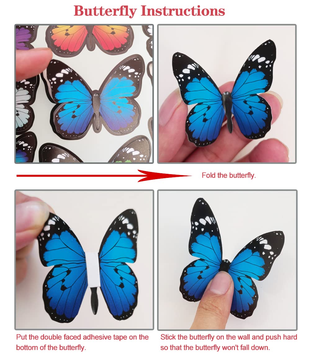 Skiennix 80 PCS Butterfly Wall Decals - 3D Wall Decor Stickers for Home & Room Decoration