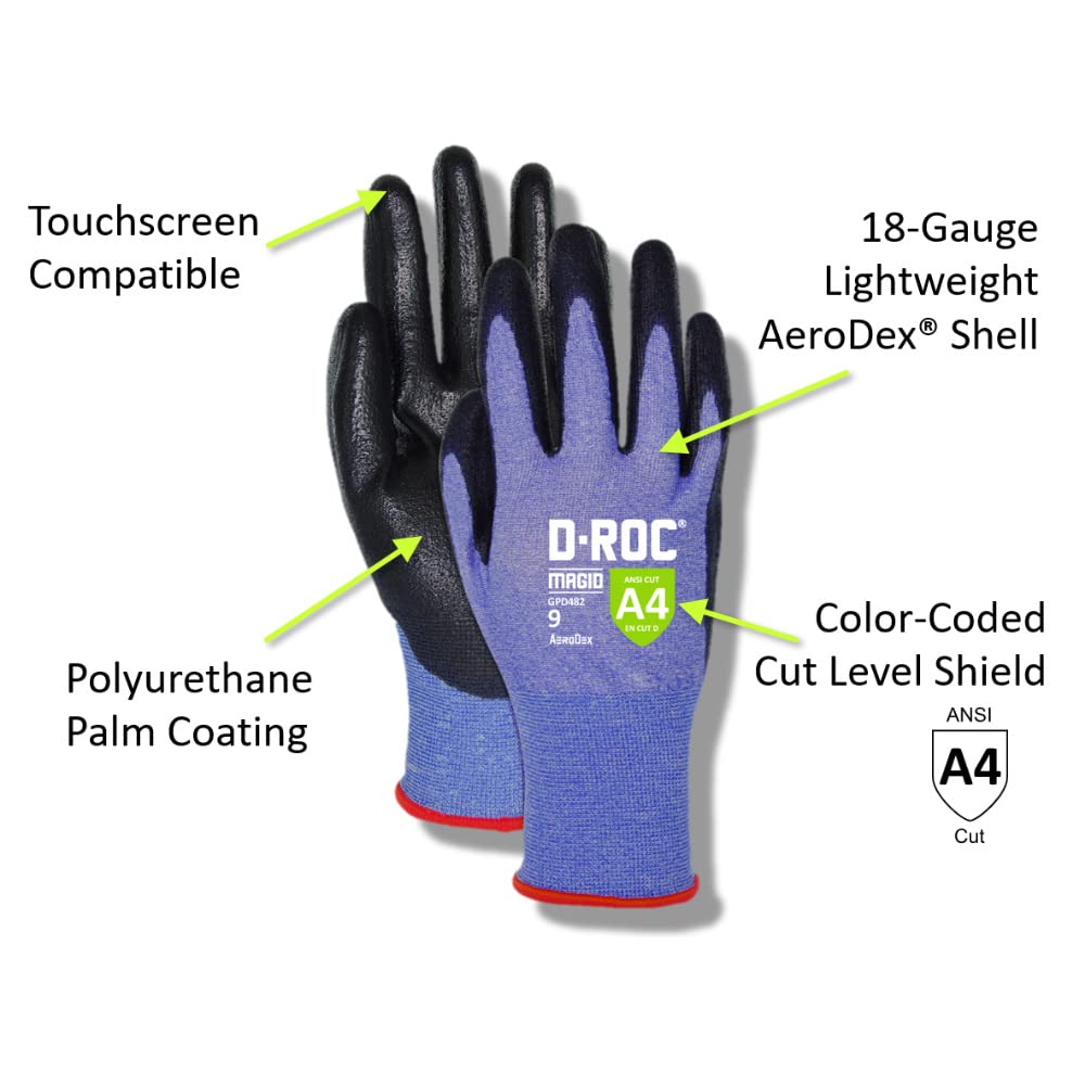 Magid AeroDex A4 Cut Gloves, Polyurethane, 12 Pairs, Size 10/XL