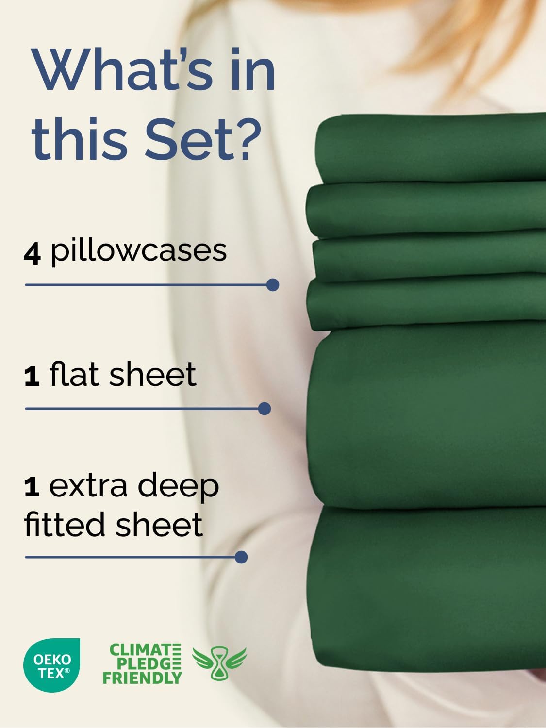 Skiennix Extra Deep Queen Sheet Set - 6-Piece Breathable Cooling Bedding - Soft Wrinkle-Free Emerald Green