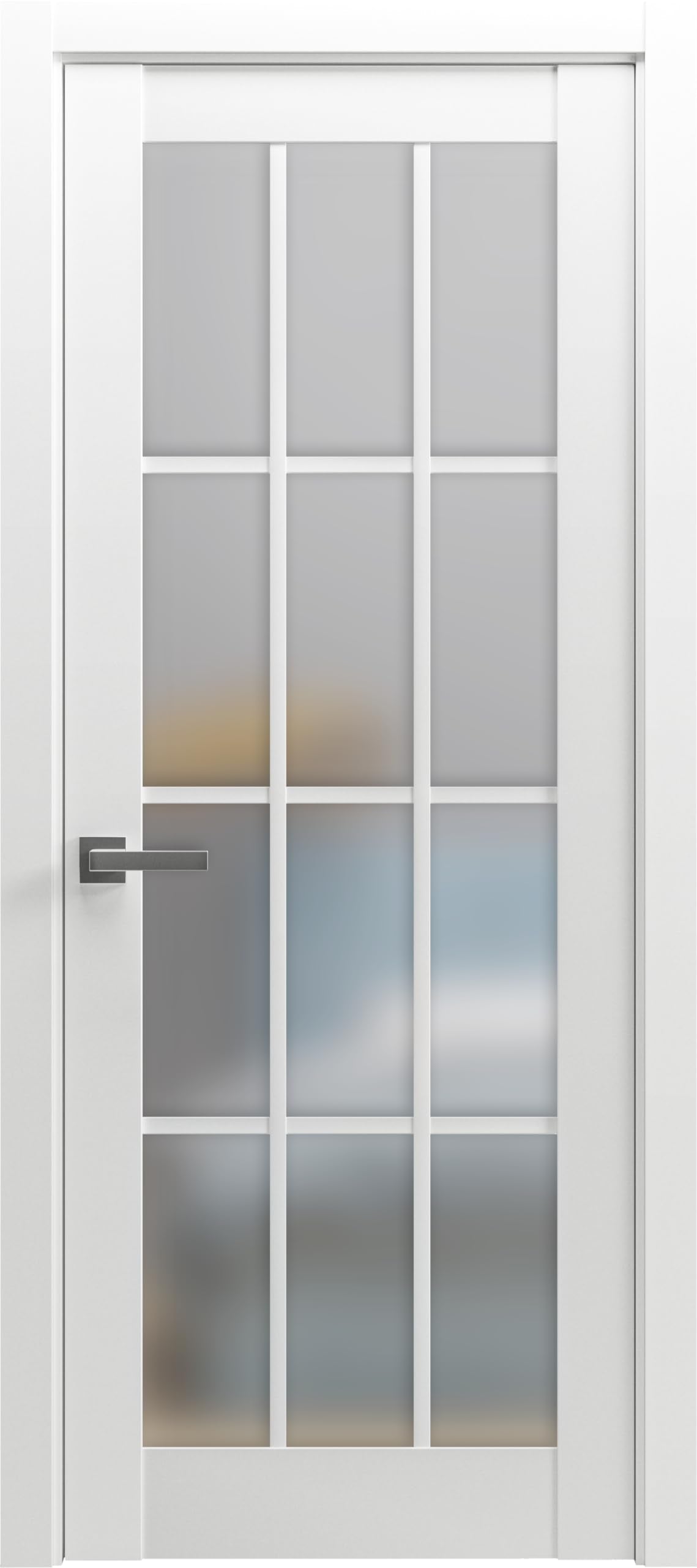 SARTODOORS Solid French Door Frosted Glass 12 Lites 32x80 inches | Felicia 3312 Matte White | Single Regural Panel Frame Trims Handle | Bathroom Bedroom Sturdy Doors