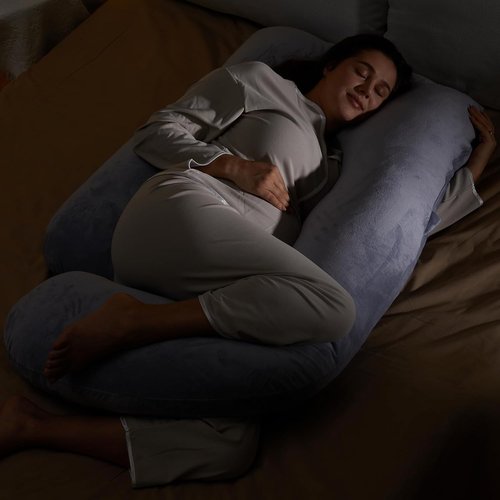 Momcozy U-Shaped Pregnancy Pillow - Full Body Support for Back, Legs & Belly | 57-Inch Grey Maternity Pillow