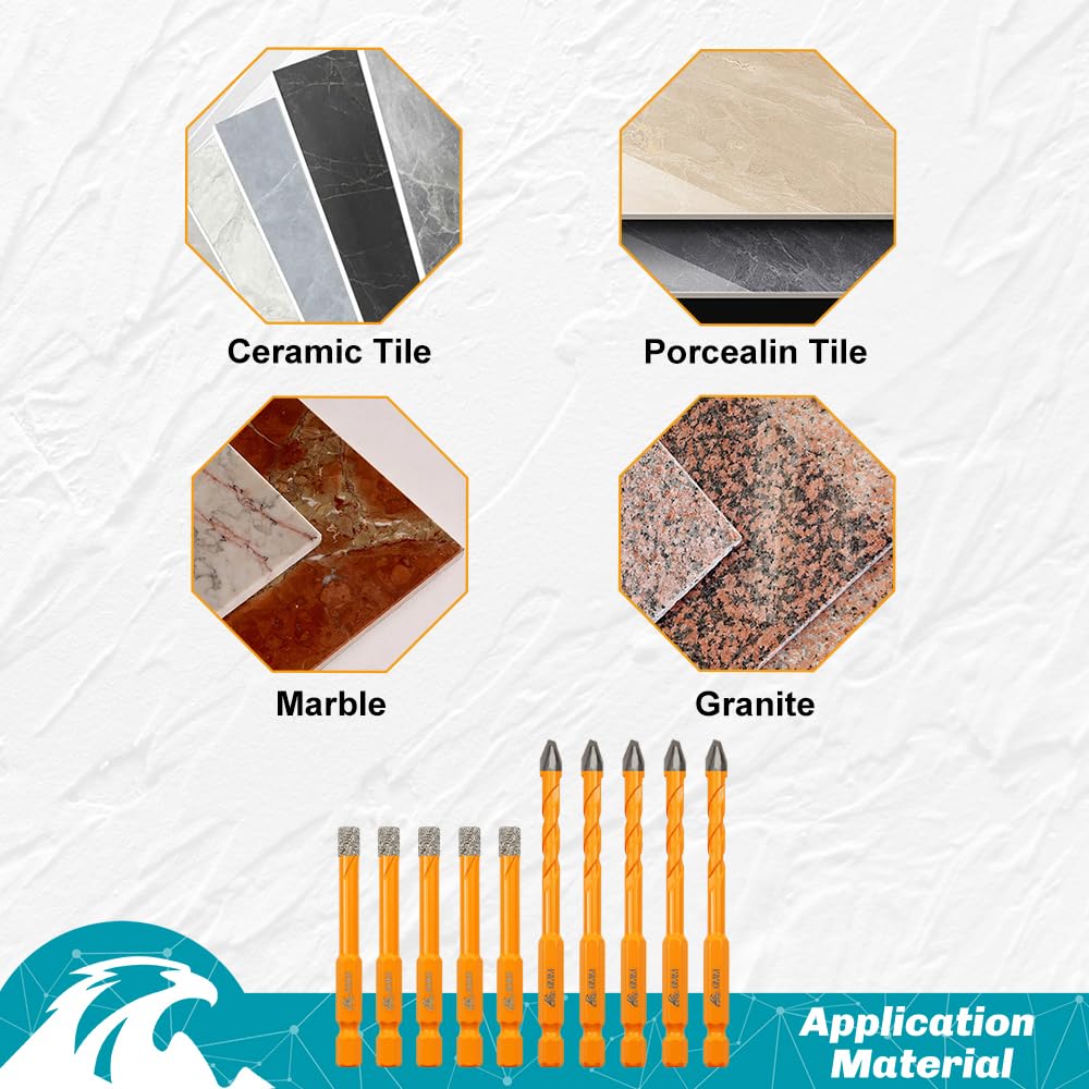 EXFEIN Diamond Tile Hole Saw Kit 13pcs - 6/6/8/19/25/35/50/75/102mm Core Drill Bits and EXFEIN Tile Drill Bits Kit 6mm 5pcs