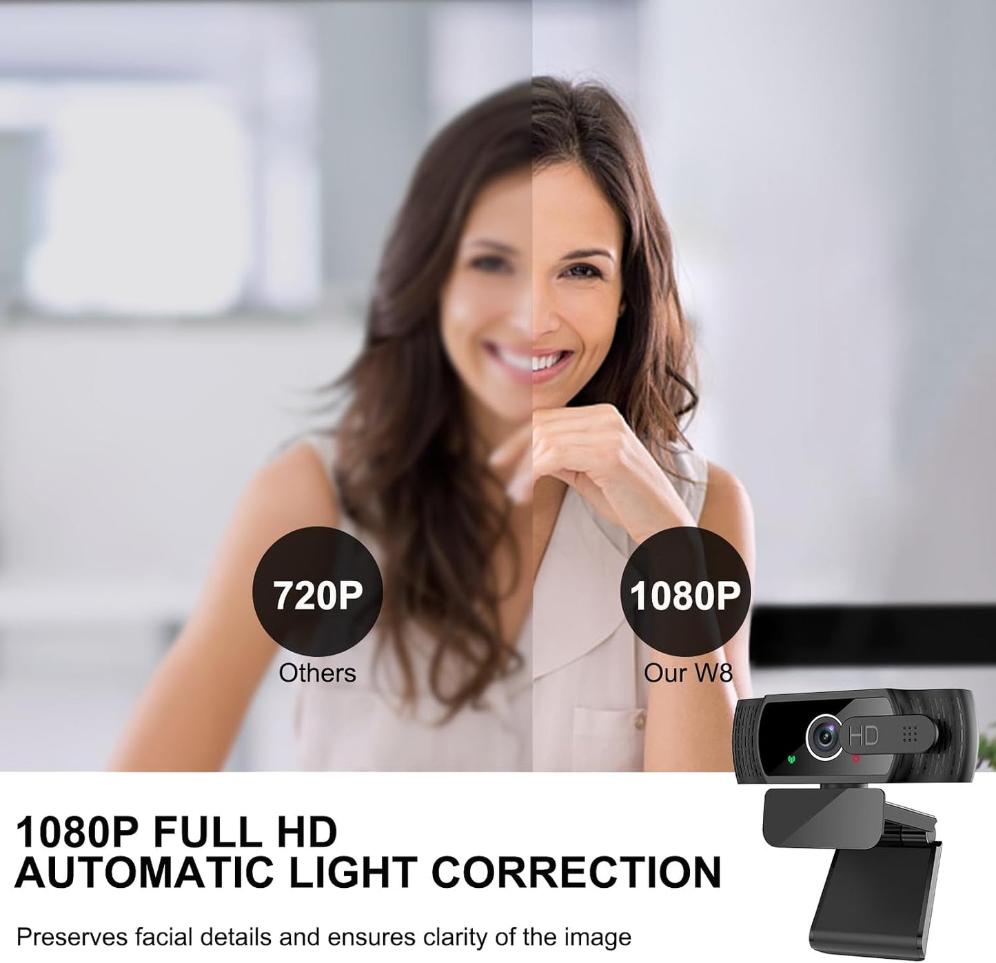 skybess 1080P 110 HD Webcam, Live Stream Web Camera with Microphone and Privacy Cover - View USB Webcam for PC Zoom