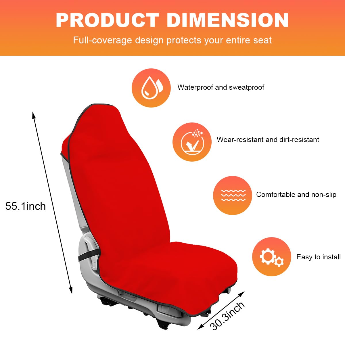 ZNDAW Waterproof Sweat Towel Car Seat Cover, Sweatproof Non-Slip Auto Seat Cover for Post Gym Workout, Running, Swimming, Beach, Universal Seat Protector for Car, SUV, Trucks, Sedan (Red)