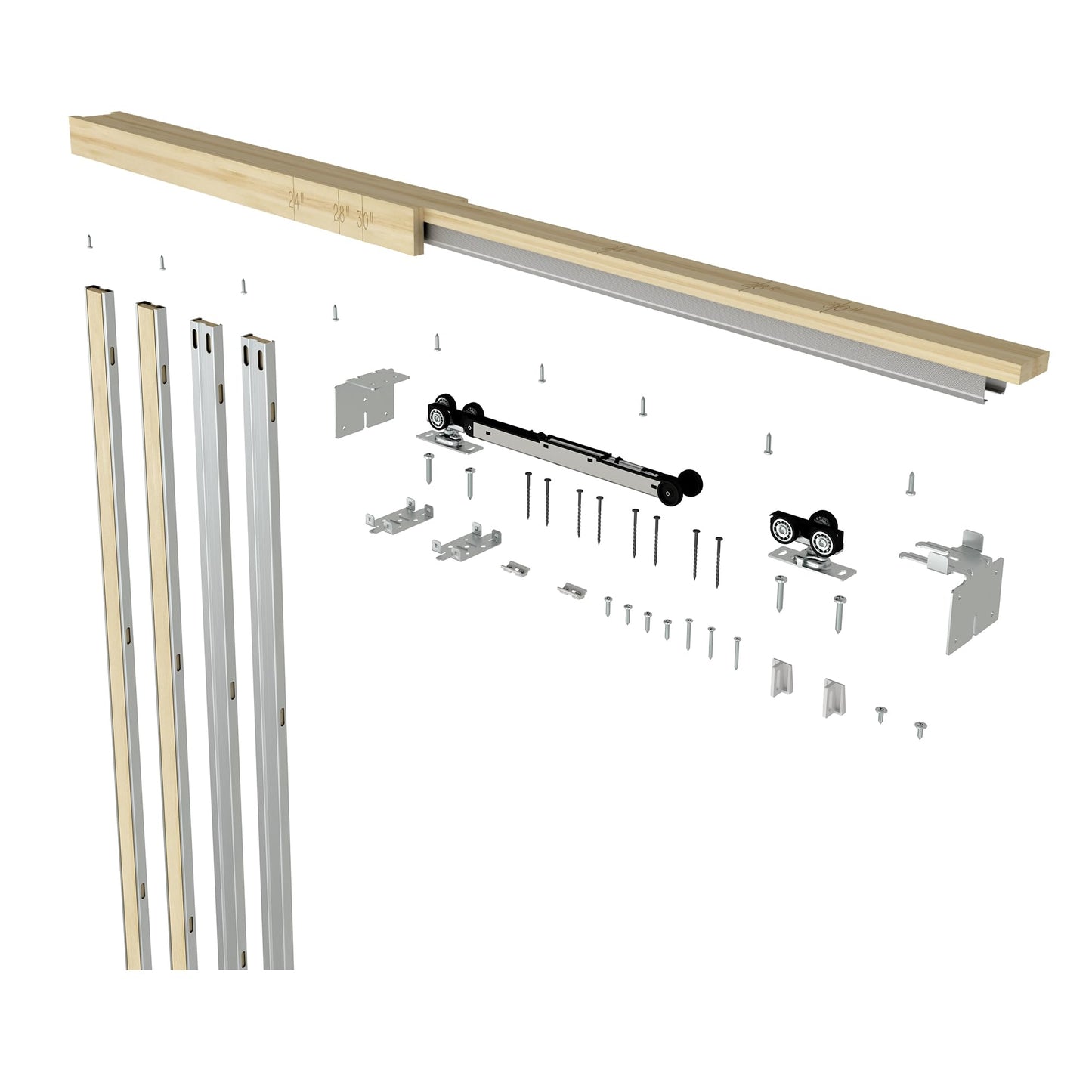 JUBEST 32"x80" Pocket Door Frame Kit with 88LBS Two-Way Soft-Close Mechanism, Easy to Install Hidden Door Kit, Smoothly and Quietly