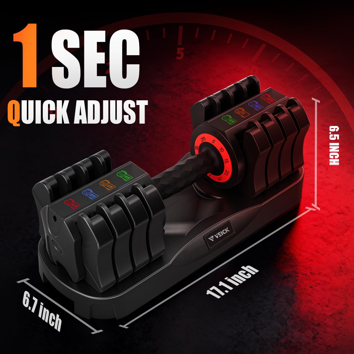 VEICK 25 lbs Pair Adjustable Dumbbell with Anti-Slip Turning Handle, Fast Adjust Weight for Men Women, Exercise Equipment with Tray for Home Gym Full Body Workout Fitness, Black