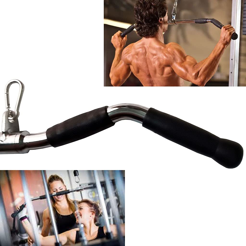 yuhqc Lat Cable Machine Attachment Curl Pulldown Barbell Revolving Bar, Multi-Exerciser Cable Attachment, Solid Steel Tricep Press Down Bar with Rubber Handgrips & Revolving Hanger(29 Inch)