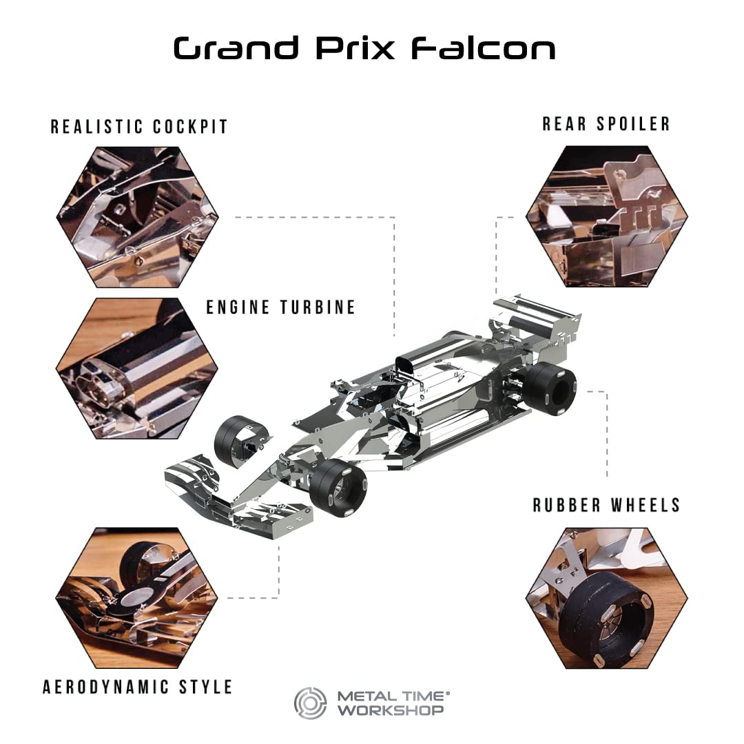 Race Car Mechanical Model, F1 car Metal Model Kit, 3D Metal Model Kits to Build for Adults, Model Formula One Grand Prix Falcon by Metal Time.