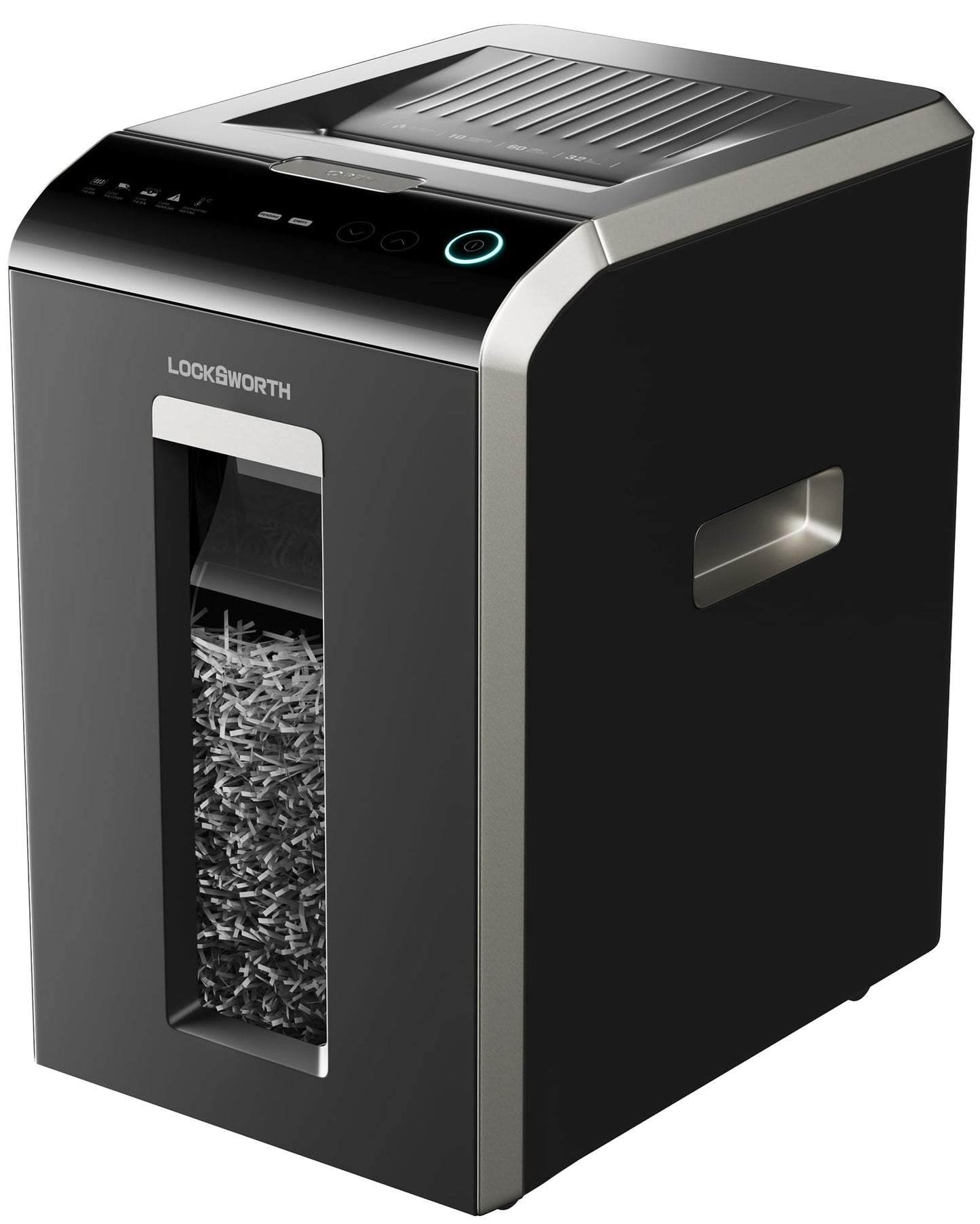 Locksworth 200-Sheet Micro Cut Shredder for Home Office, 8.5 Gallons Bin P-5 High Security Shredders for Paper, CD, Credit Card, Staple, Clip, Heavy Duty Commercial Paper Shredder with Casters