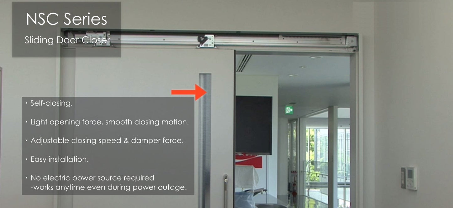 NSC-C60V-22 Sliding Door Closer for Barn Door (Medium-Heavy Duty Model Up to 132lbs), Self Closing, Complete System With 86" Rail