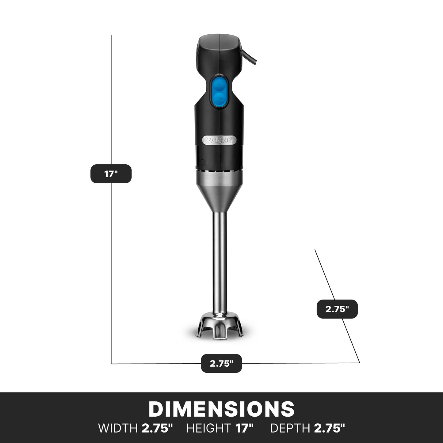 Waring Commercial Quik Stix Immersion Blender, 2-Speed, 7 in Fixed Shaft, for Professional Hand Blender for Kitchens & Restaurants, WSB35
