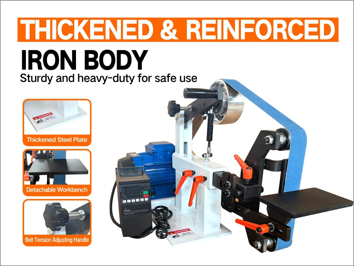 Belt Grinder Sander, 1500W 2HP Polishing Grinding Machine, 72x2 Inch Belts,Variable Speed Belt Polisher with VFD, 3 Grit Options, Arc/Circular/Flat Grinding, Industrial Metal Working Machine
