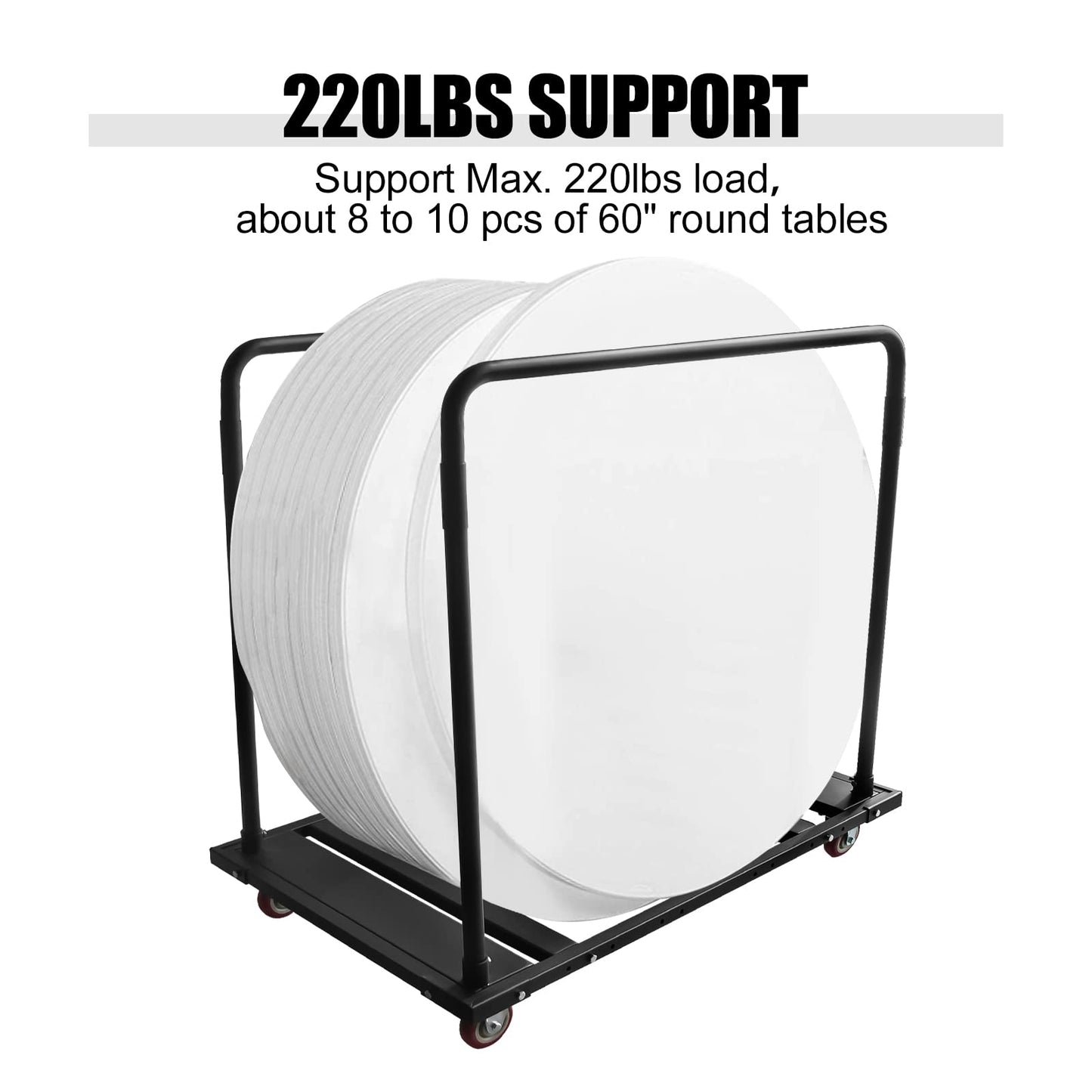 Hasopy Folding Table Cart Rack for 60" Round Tables, Heavy Duty Table Trolley Rolling Casters for Reataurant, Party, Hotel Furniture 10 Table Capacity, Black