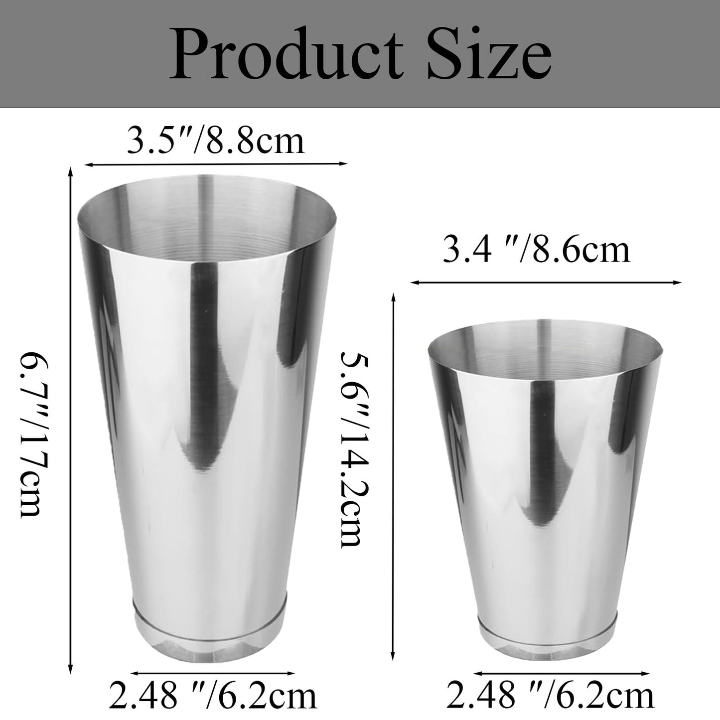 Boston Cocktail Shaker, 18oz & 28oz 2-Piece Tins, Professional Bar Shaker for Bartending, Cocktail Shakers, Essential Bar Tools for Mixing Drinks（Sliver）