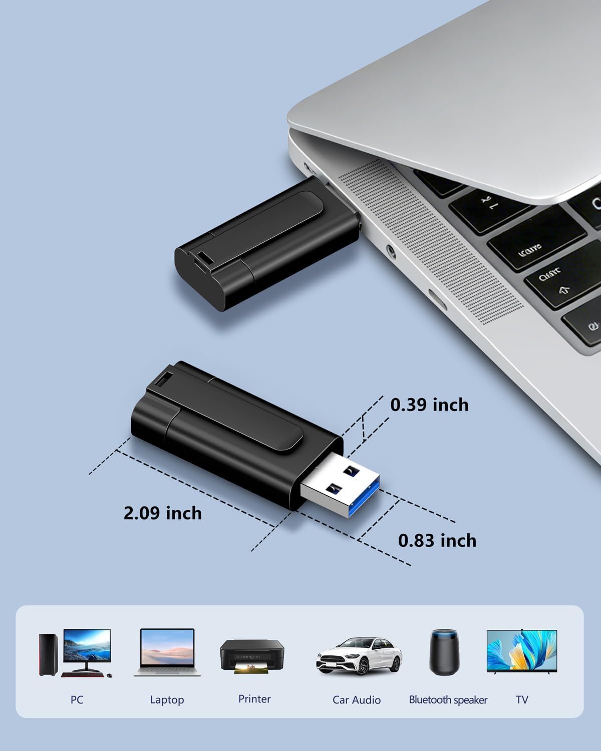 TEWENE 1-Pack 8GB FAT32 2.0 8GB Flash Drives USB Flash Drive (&Type-C Adapter) Thumb Drive with Unique Clip