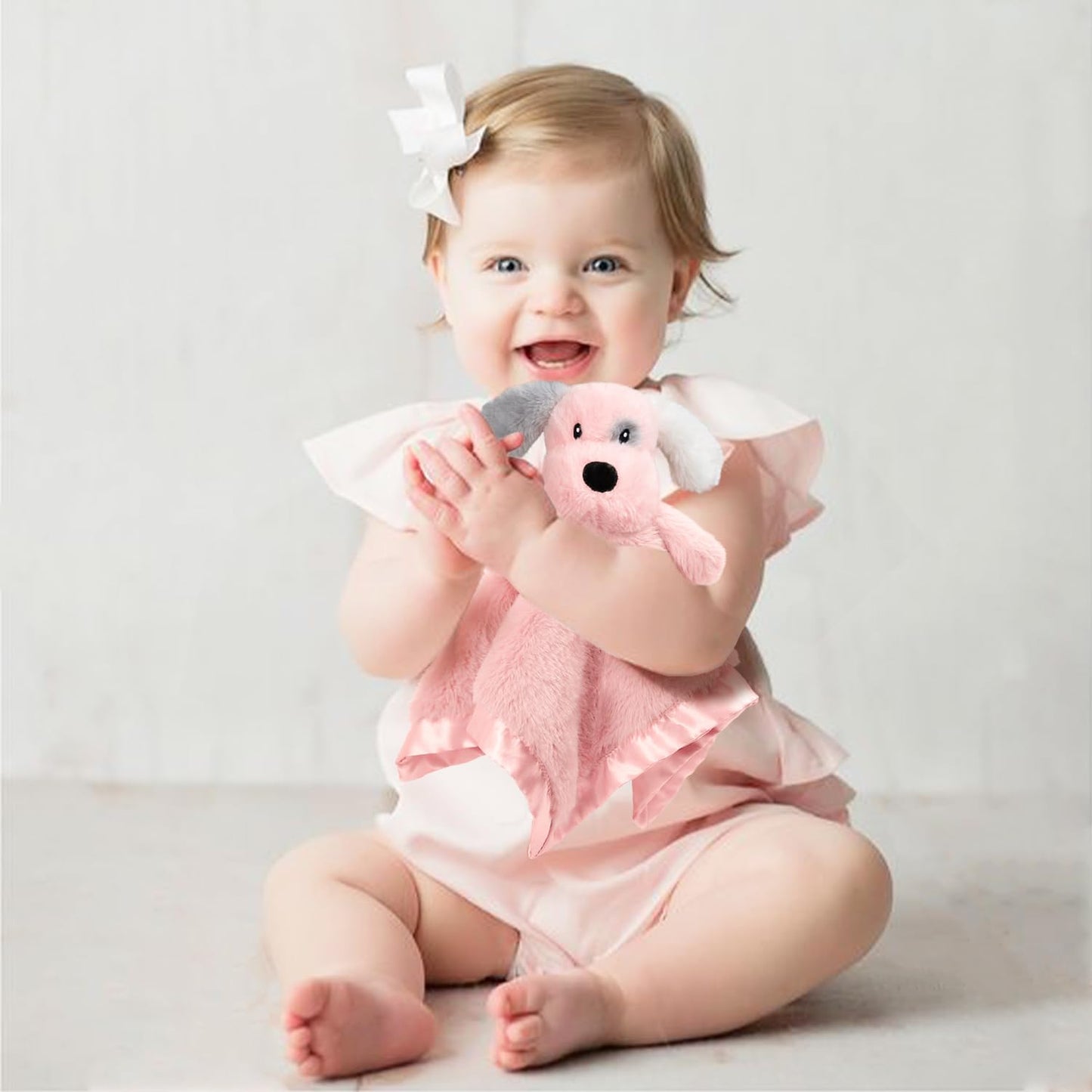 Skiennix Puppy Baby Security Blanket - Soft Plush Lovey Toy with Satin Backing | Pink 16 Inch