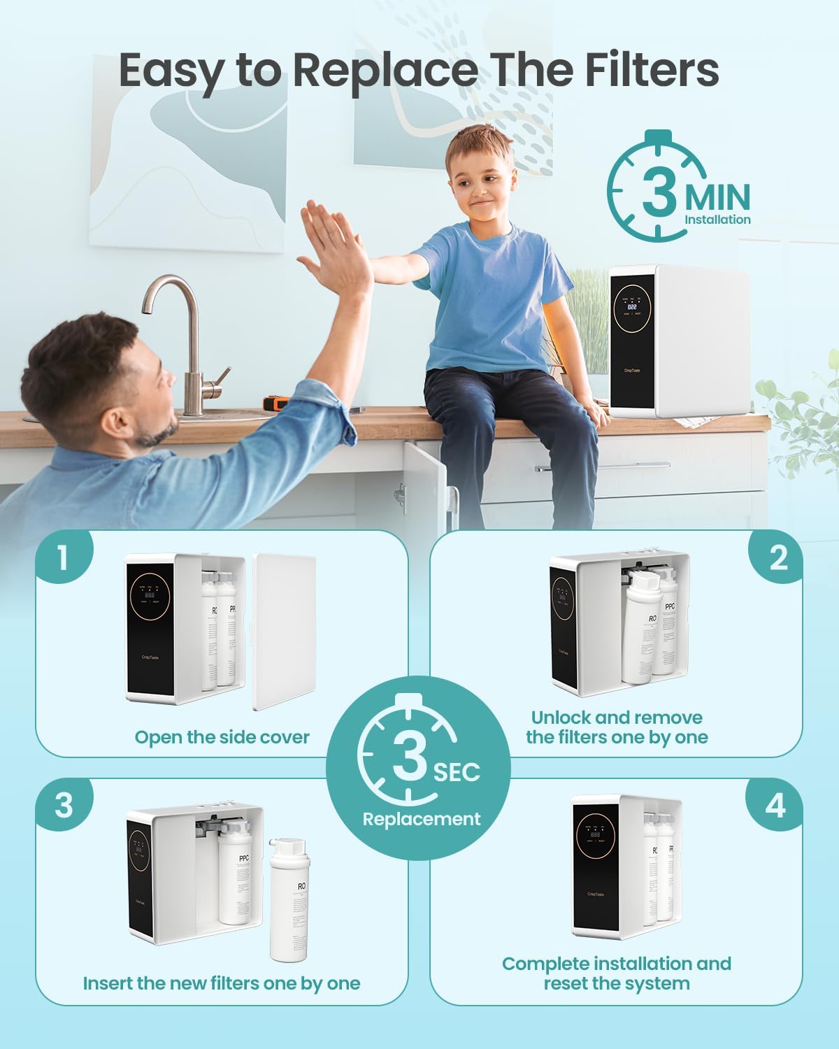 Tankless Reverse Osmosis System 600GPD NSF Certifed, Under Sink RO Water Filtration System TDS Reduction from 500 to 20, Tankless ro System 2.5:1 Pure to Drain Ratio for Home Kitchen Apartment(Grey)
