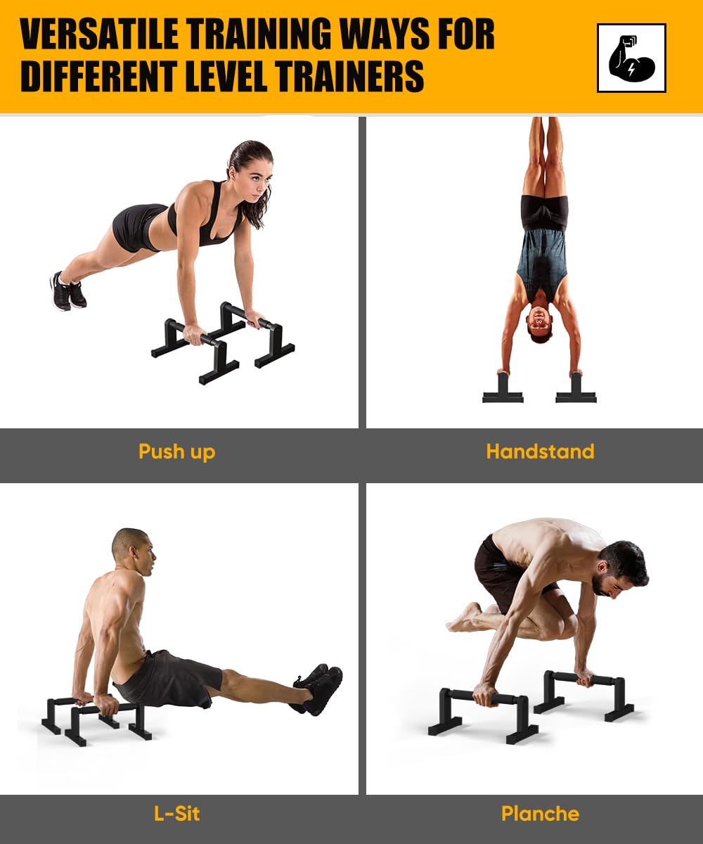 Fiwithy Push Up Bars, Heavy Duty Parallettes Dip Bar with Non-slip Grips for Calisthenics Planche L Sit Handstand Fitness Floor Workout, Pushup Station Handles Stand for Gym Strength Training, Black