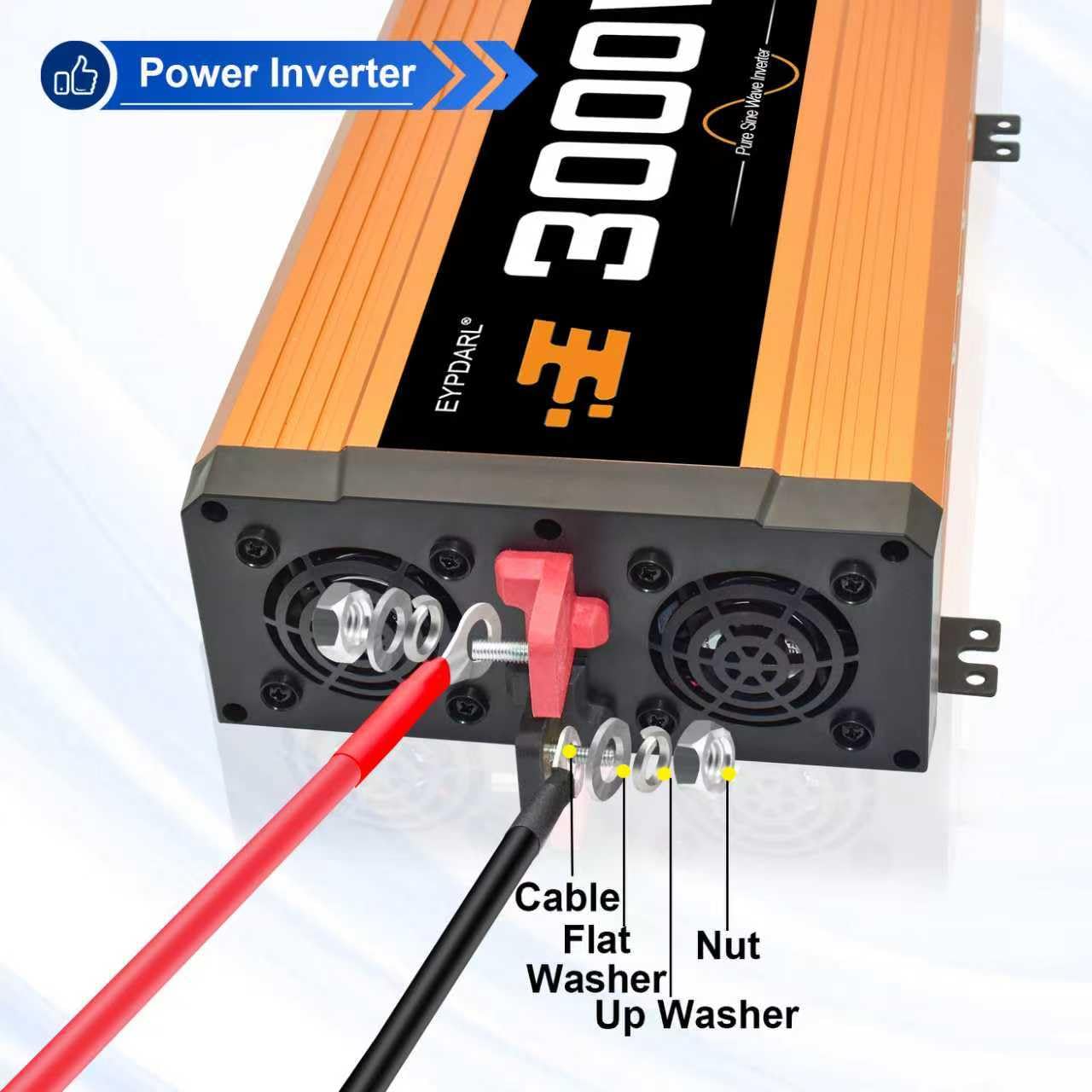3000 watt Power Inverter Pure sine Wave 3000W 12v to 110v for car Vehicles Truck Camping Solar Panel Power Converter with Clamps and Remote car Power inverters 3000W