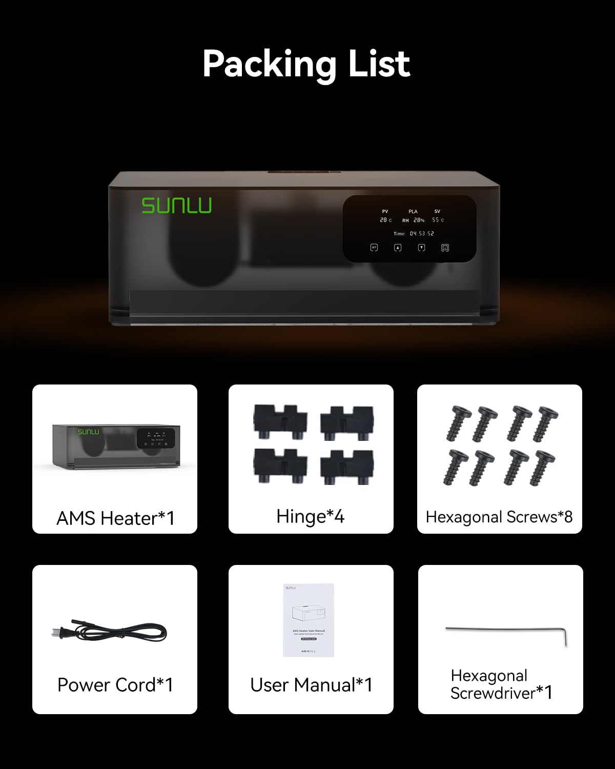 SUNLU AMS Heater, Compatible with Bambu lab AMS Gen 1 – Enables Simultaneous Printing & Drying, Easy Installation, Fast Heating to 70°C, 4-Spool Capacity Filament Dryer (Not Included AMS)