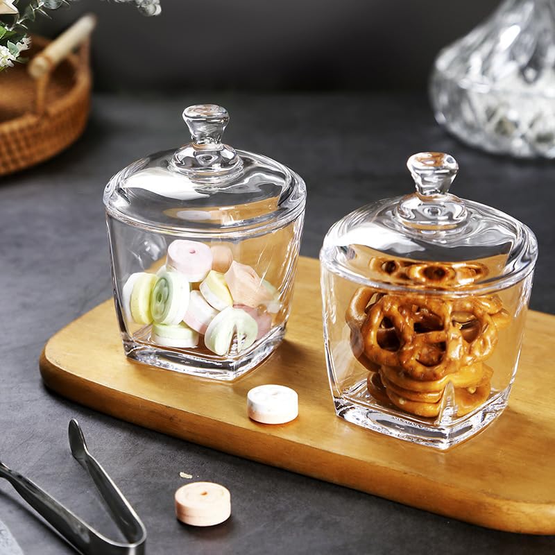 wfljl Glass Sugar Bowl with Lid - 8oz/240ml Airtight Candy Dish | Elegant Kitchen Countertop Storage for Sugar, Sweets, Snacks & Coffee Pods, Clear Glass Container for Pantry, Dining Table Decor