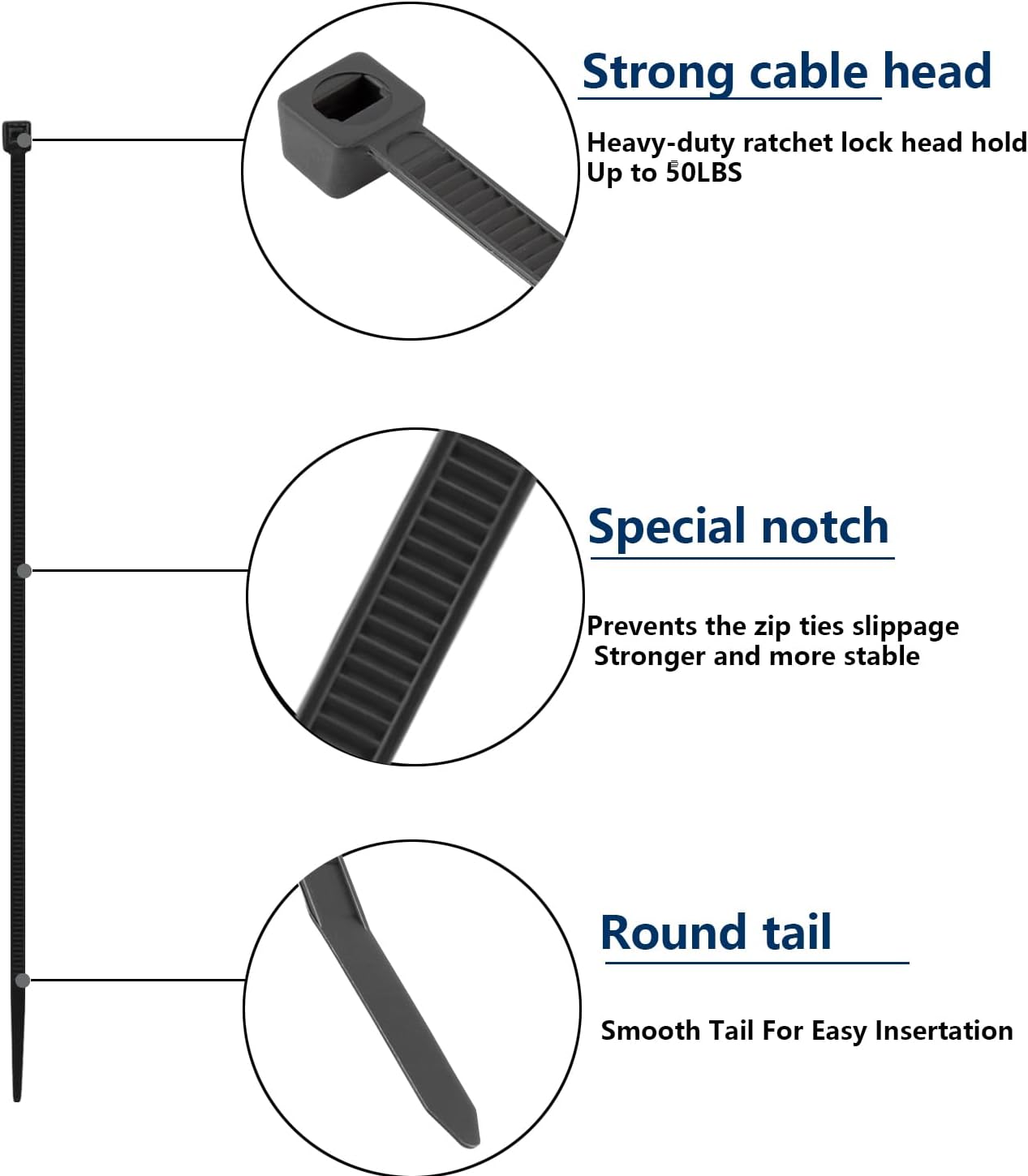 MasiStranth 2000 4+6+8+10+12 Inch PCS Zip Ties Assorted Sizes Self-locking Nylon Cable ties Outdoor, UV Resistant Wire
