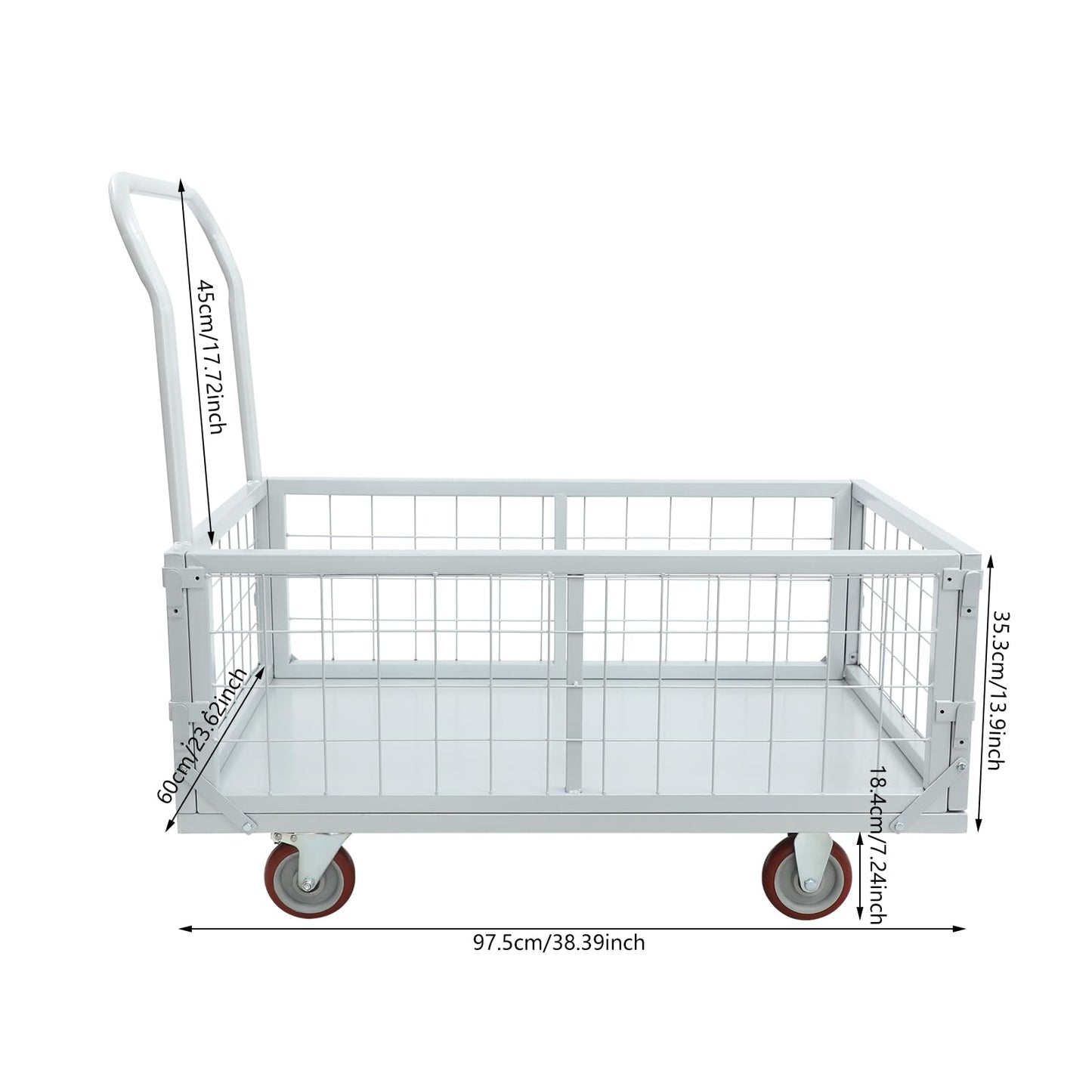 banborba Platform Truck Cart with Cage, 4-in-1 Heavy Duty Flatbed Cart, 2200lbs Capacity Hand Truck, Multi-Purpose Push Cart Dolly with 7" Casters for Groceries, Garage, Warehouse