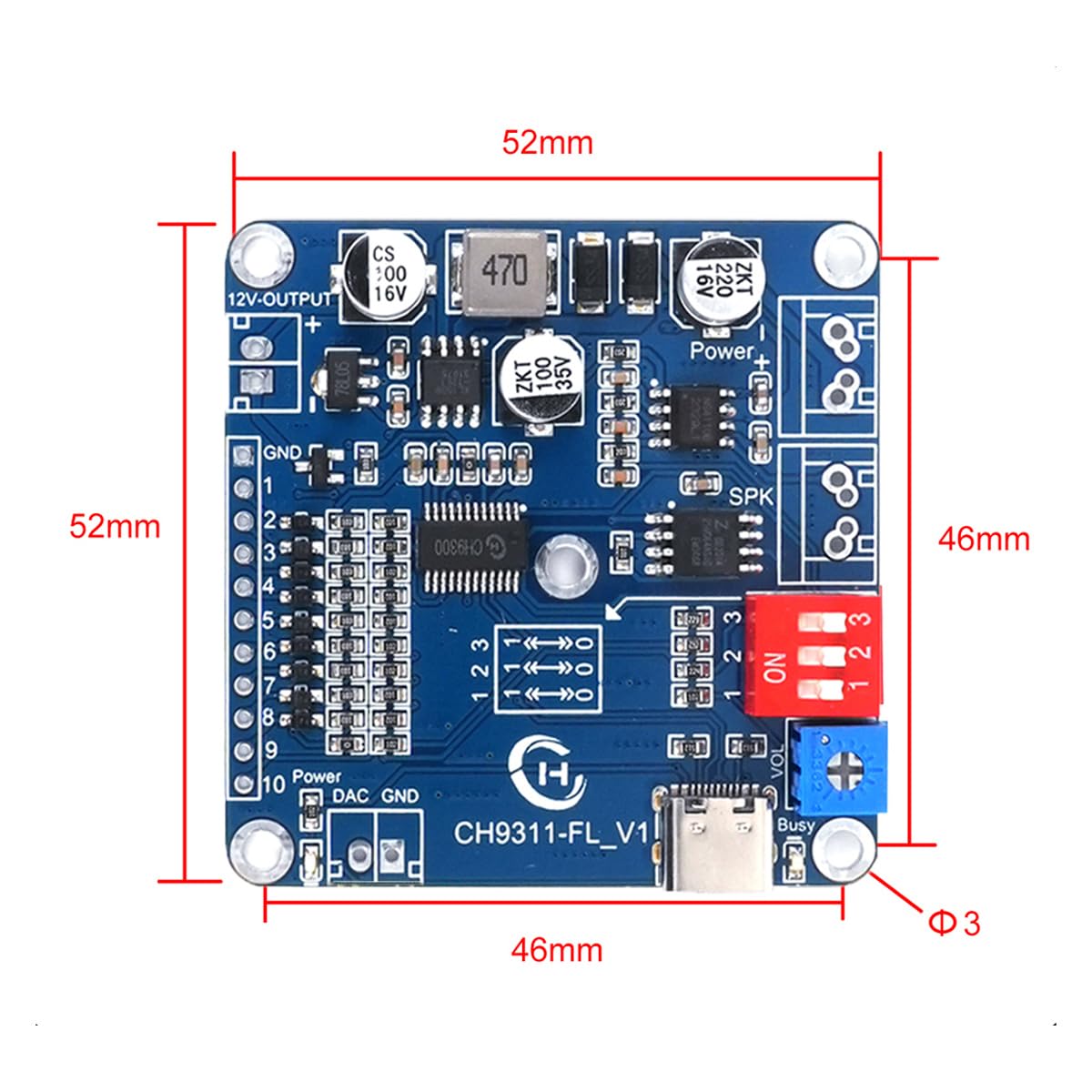 20W 8MB MP3 12V Programmable 10-Way Sound Playback Board, Voice Module USB Downloadable Music Player DAC Output Support