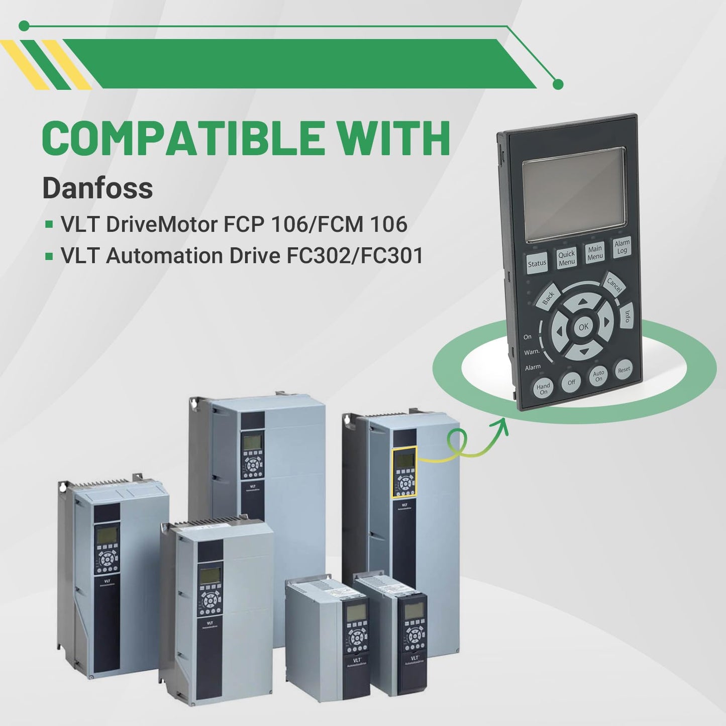 Rendrox 130B1107 Drive Graphical Local Control Panel Compatible with Danfoss VLT Automation Drive FC302 FC301 Inverter LCD Operation Panel, LCP102 Display Panel, Variable Frequency Drives