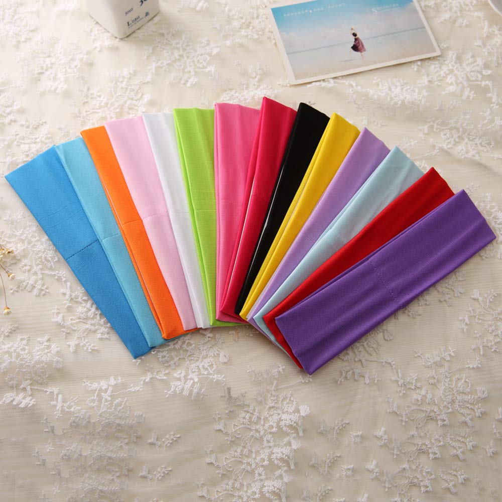 Sport Yoga Headbands,Pack of 14,Fashion Soft Elastic Polyester Sweatband Yoga Stretchy Headband for Women Man Girl (Black)