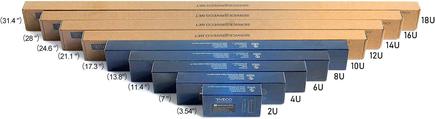 RIVECO 2 8U 3.0 mm PCS Rack Rails, Tapered Holes Rack Mount Rails for Recording & Network Wooden Cabinet Mounting