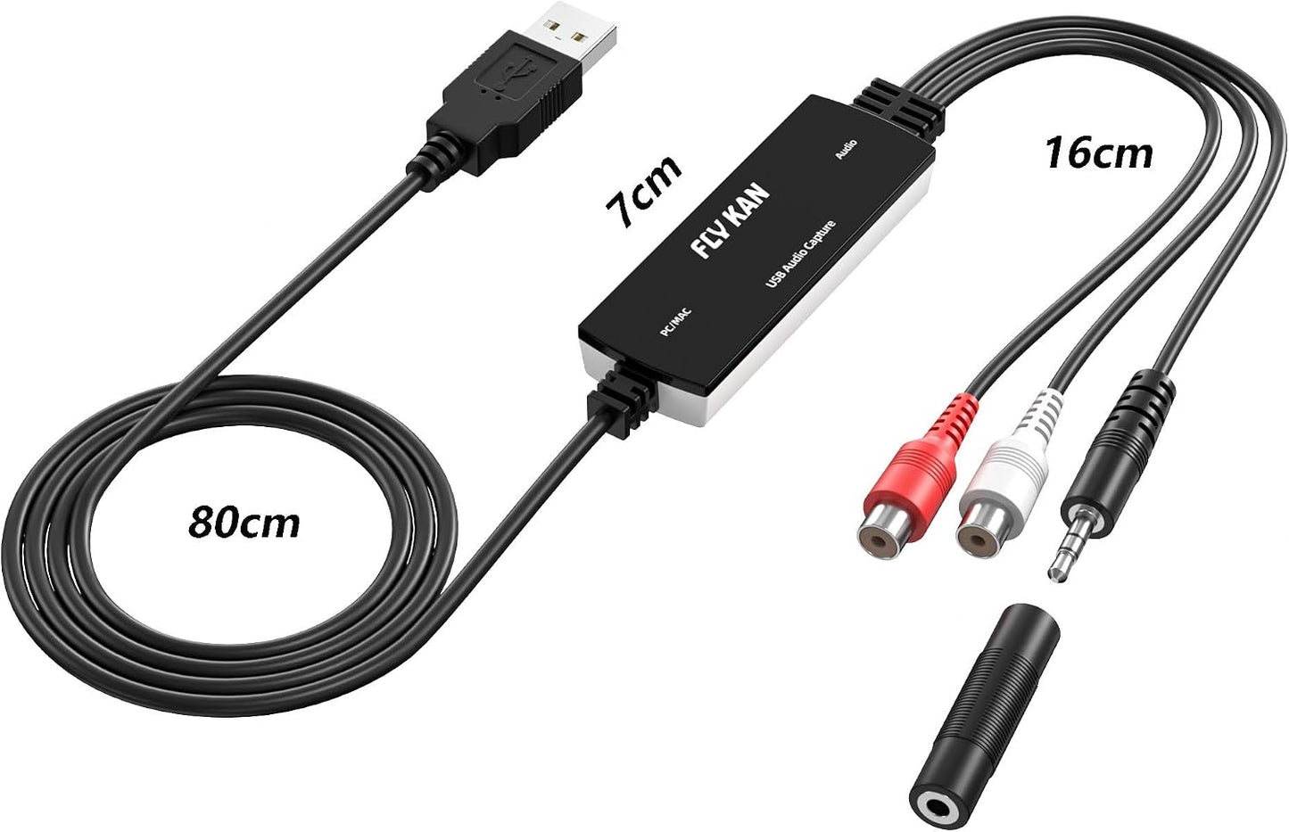 Fly Kan 2.0 RCA/3.5mm Vinyl/Cassette MP3 USB Audio Grabber with USB-C Adapter Analog to Digital Converter, Dual Inputs