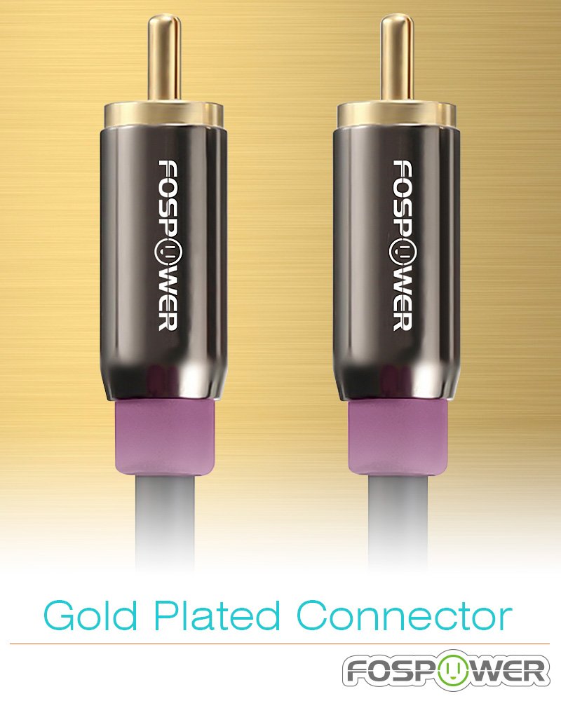(15 24K FosPower Subwoofer Cable FT) RCA to RCA Audio Stereo Cable, Male to Male - Dual Shielded Cord | Gold Plated