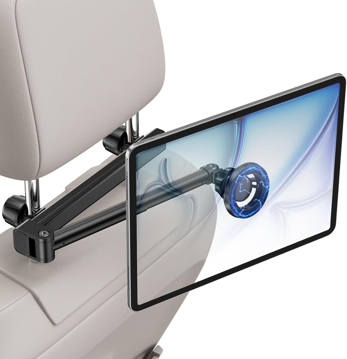 JDHDL 6 lb for Magsafe Car Headrest Tablet Holder, for iPad Holder Car Mount, Strong Magnetic Force Adjustable Aluminum