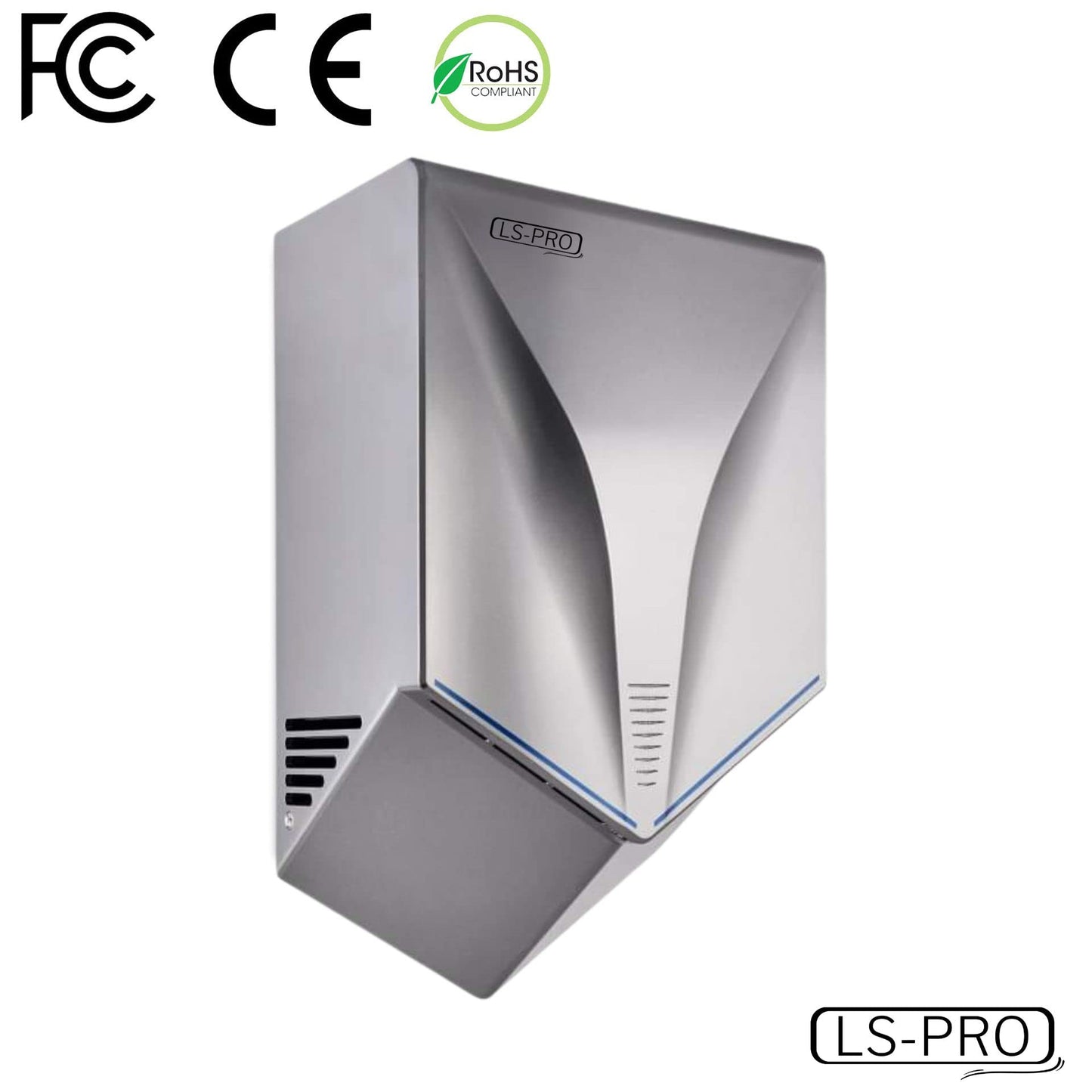 LS-PRO Automatic Hand Dryer for Commercial Bathrooms. High Speed Hot Air, Dry Hands in 7s. No Touch Operation with Infrared Sensor. Easy & Fast Installation. Low Noise 60 dB. 1 Year Warranty.