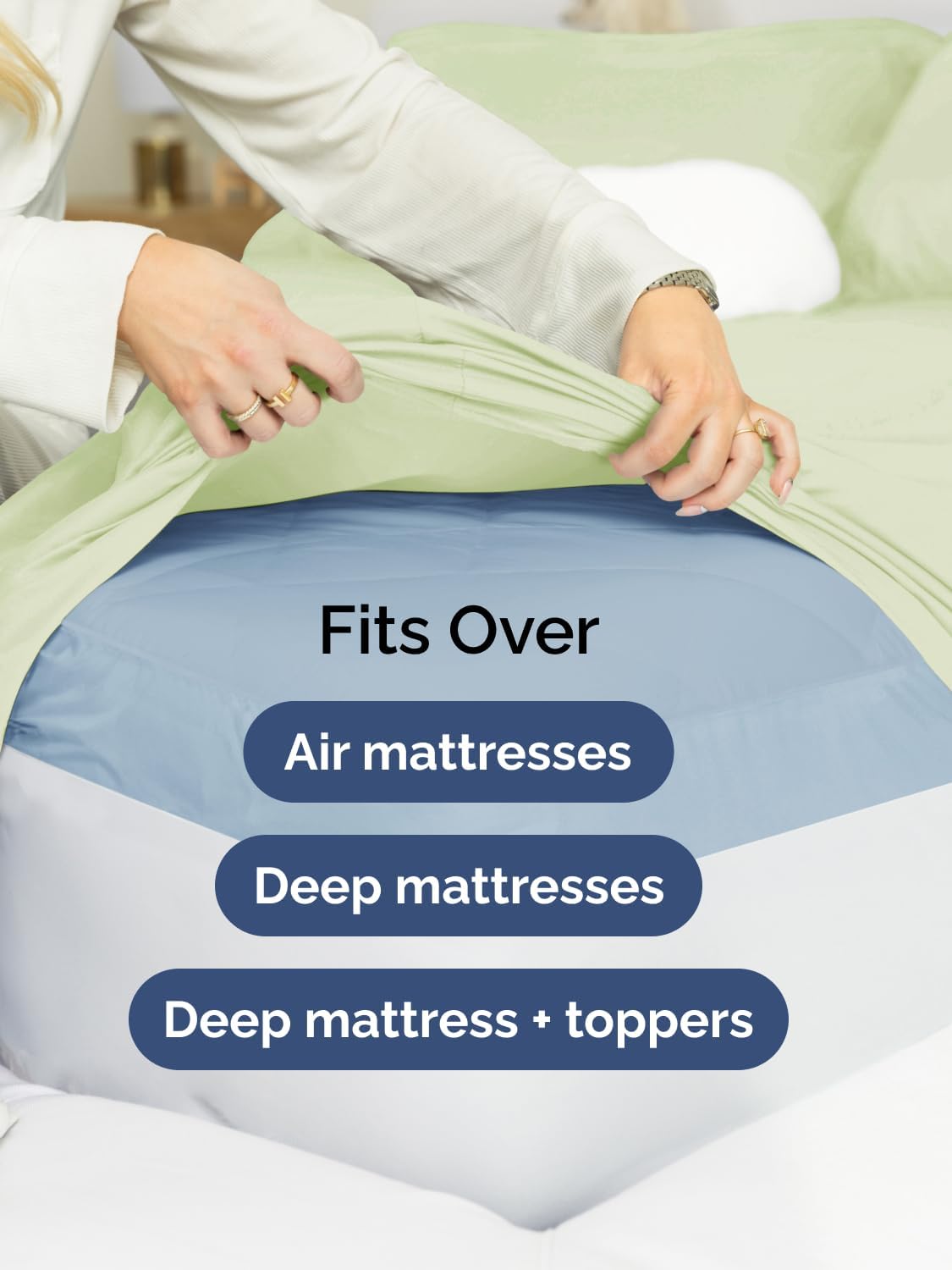 Skiennix Extra Deep Split King Sheet Set - 7 Piece Breathable Cooling Bedding - Soft Wrinkle-Free Light Sage