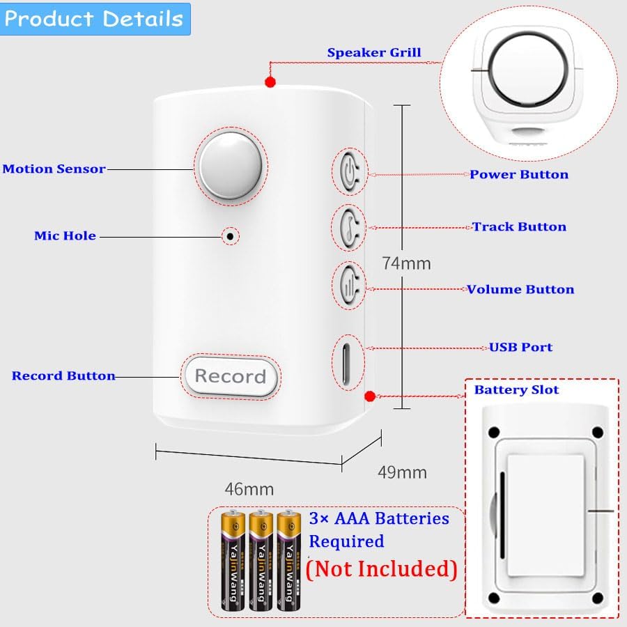 EFCWGIA 120-degree PIR Sensor recordable Motion Sensor Speaker, Talking Products Voice recordable, Motion Alarm Sensor