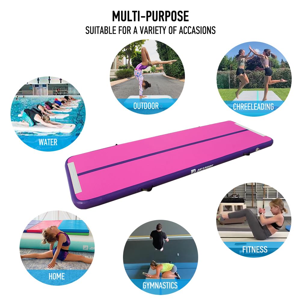 AKSPORT Inflatable Air Gymnastics Mat 10ft/13ft/16ft/20ft/23ft/26ft Tumble Track 4/8 inches Thickness Air Tumbling Mat with Air Pump for Home Use/Tumble/Gym/Training/Cheerleading