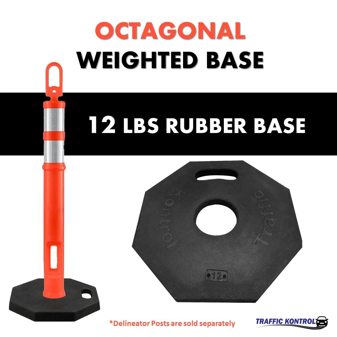 Traffic Kontrol 12 Lbs Black Rubber Base for Traffic Delineator Post – Pack of 10 Weighted Bases for Industrial, Road, Parking Lots, Driving, Construction Safety